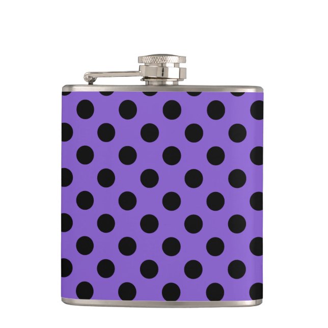 Petaca Pos de polka negro sobre lavanda (Anverso)