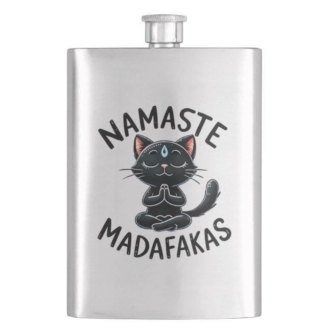 Petaca Pose de yoga para gato - Namaste Madafakas (Anverso)