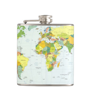 Petaca Póster de Atlas Mapa Mundial Político: Decoración