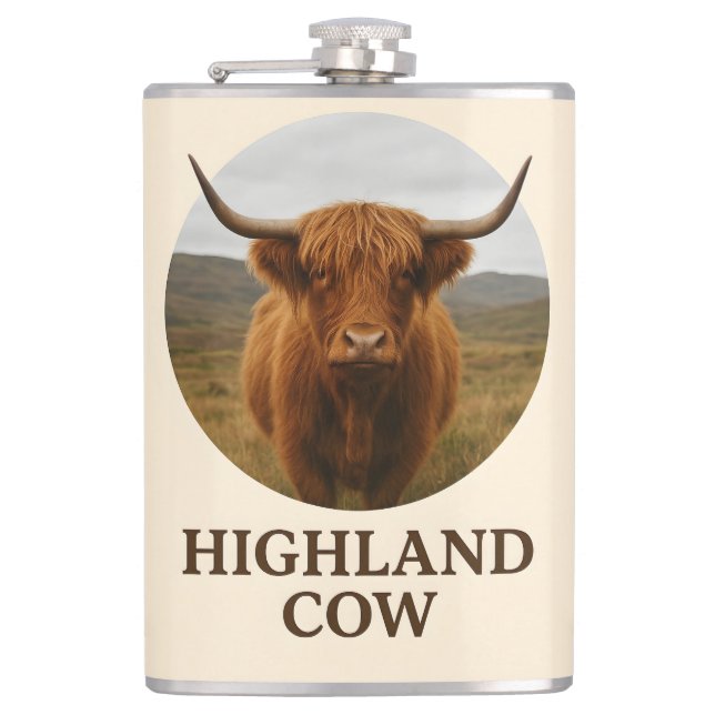 Petaca Póster de retrato de vaca de las Highlands con "Va (Anverso)