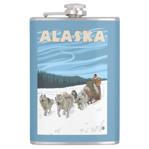 Petaca Poster del viaje del vintage de AlaskaDogsledding