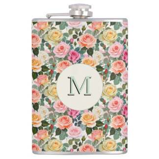 Petaca Preciosas Rosas Florales Botánicas Monogramadas