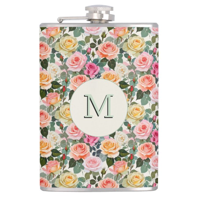 Petaca Preciosas Rosas Florales Botánicas Monogramadas (Anverso)