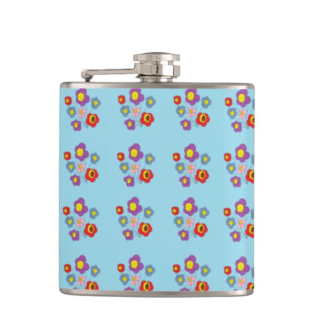 Petaca Pretty Ladybug and Flowers Light Blue Pattern (Anverso)