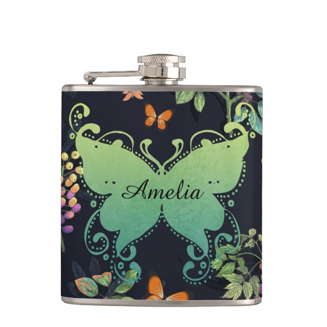 Petaca Pretty Personalised Dark Floral Butterfly Pattern (Anverso)