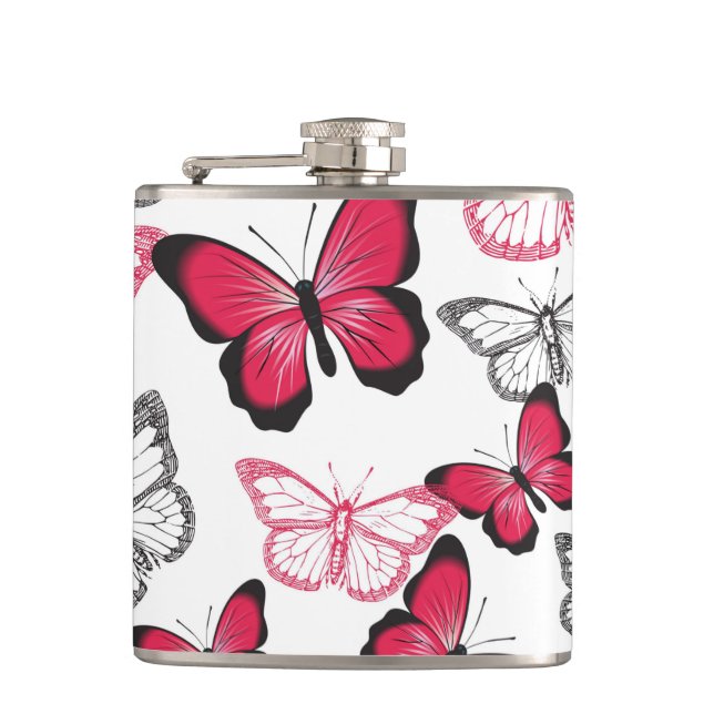 Petaca Pretty Red and Black Butterfly Art Pattern (Anverso)