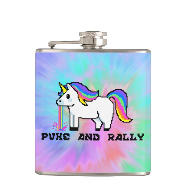 Petaca Puke & Rally Flask Unicornio Arcoíris | Fiesta Tie (Anverso)