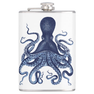 Petaca Pulpo, Kraken, cosecha, grabado , náutica, mamáe