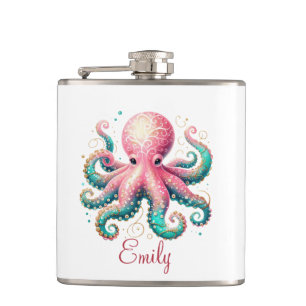 Petaca Pulpo Monograma Personalizado Brillante Lindo
