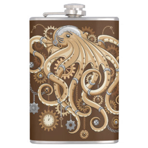 Petaca Pulpo Steampunk Retro Fantasía Mecánica