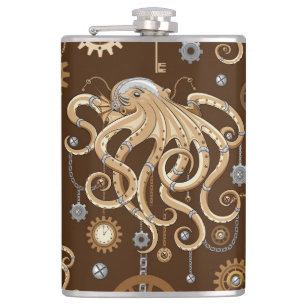 Petaca Pulpo Steampunk Retro Fantasía Mecánica