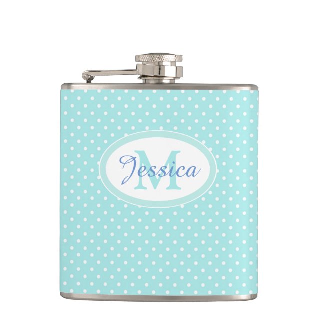 Petaca Punto de Polka azul Pastel Personalizado (Anverso)