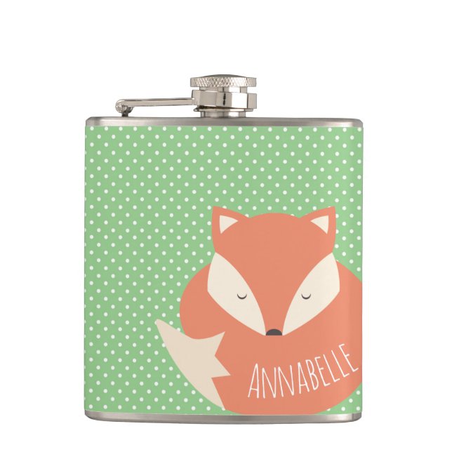 Petaca Punto de Polka Verde de Fox Durmiente Cute Persona (Anverso)