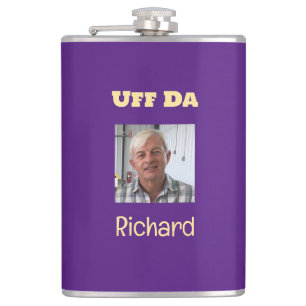 Petaca Púrpura y oro Uff Da Personalizado Foto Flask