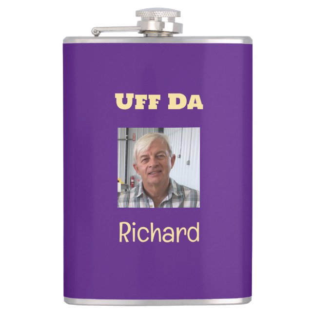 Petaca Púrpura y oro Uff Da Personalizado Foto Flask (Anverso)