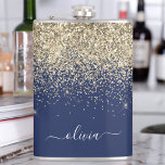 Petaca Purpurina azul de la marina de oro Personalizado M<br><div class="desc">El Purpurina de la espuma azul de oro y marina se cepilló el nombre del monograma Metalizado y la máscara de Fiesta inicial. Esto hace que el dulce perfecto cumpleaños 16, boda, ducha de novia, aniversario, ducha de bebé o fiesta de soltera sea regalo para alguien que ama el lujo...</div>