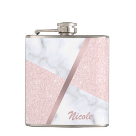 Petaca Purpurina color de rosa femenino elegante del oro