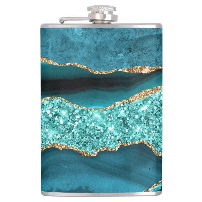 Petaca Purpurina de oro azul verde azulado Marble Aqua Tu (Anverso)