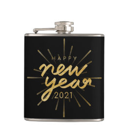 Petaca Purpurina de oro Black Happy New Year 2021 Flask