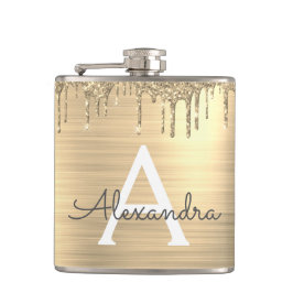 Petaca Purpurina de oro Cepillado nombre de monograma Met