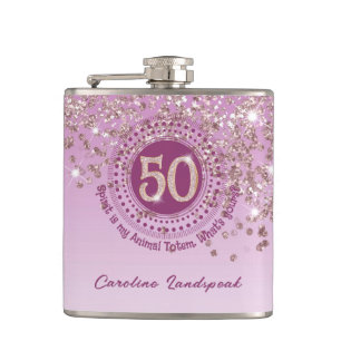 Petaca Purpurina de oro de 50 y Rosa y presupuesto para b