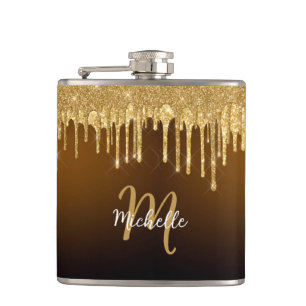 Petaca Purpurina de oro Drin Monograma Esparkle Cute Girl