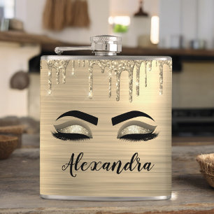 Petaca Purpurina de oro Esparkle Eyelashes Monograma Nomb