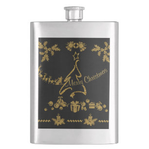 Petaca Purpurina de oro Feliz Navidad, Santa Claus