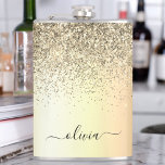 Petaca Purpurina de oro Girly Lujo Monograma Moderno Nomb<br><div class="desc">El Purpurina de la espuma metálica del Relieve metalizado de la imitación de oro se cepillaron el nombre del monograma Metalizado y la máscara del Fiesta inicial. Esto hace que el dulce perfecto cumpleaños 16, boda, ducha de novia, aniversario, ducha de bebé o fiesta de soltera sea regalo para alguien...</div>