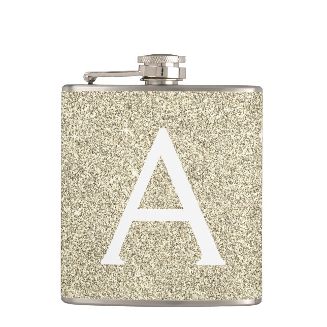 Petaca Purpurina de oro y monograma espumoso inicial (Anverso)