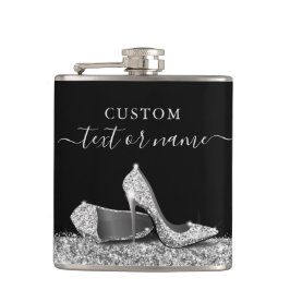 Petaca Purpurina de tacones altos Black Silver personaliz