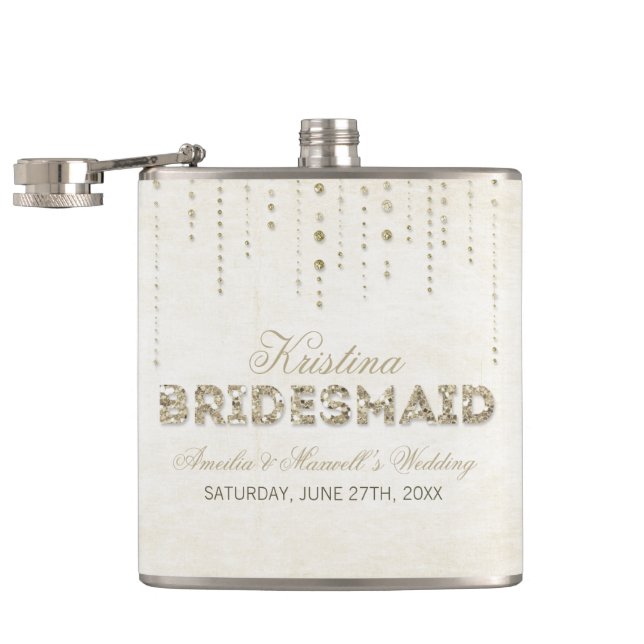 Petaca Purpurina dorado Look Bridesmaid Flask (Abierto)