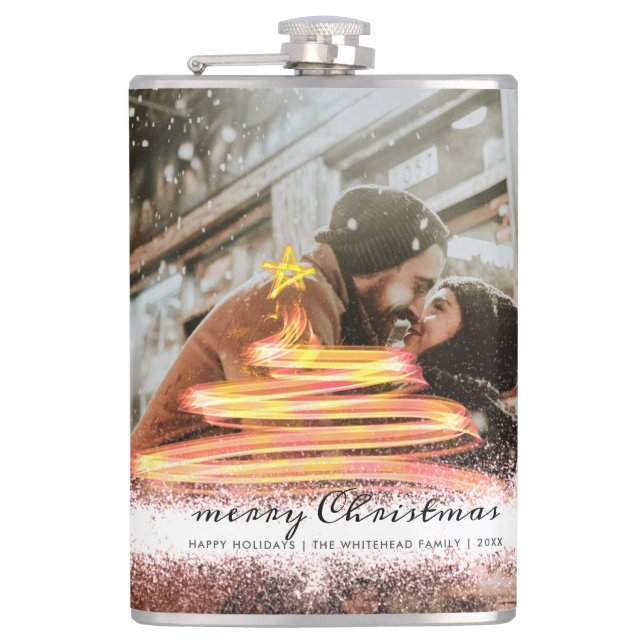 Petaca Purpurina fotográfico estrella de árbol de Navidad (Anverso)