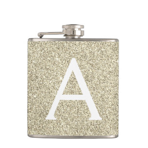 Petaca Purpurina Gold y monograma espumoso inicial