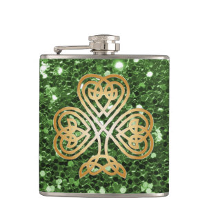 Petaca Purpurina Golden Brillante Celtic Shamrock Green F