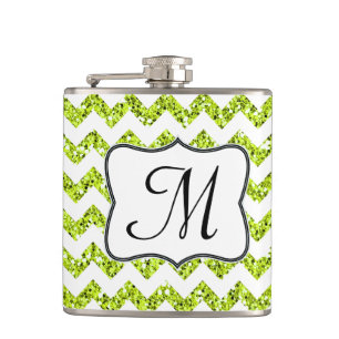 Petaca Purpurina Lime Moderno Chevron Monograma Whiskey F