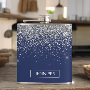 Petaca Purpurina Monograma de la Marina Blue Silver Glam