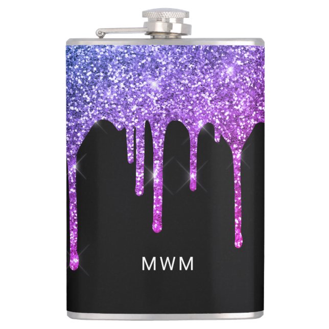 Petaca Purpurina morado rosado goteo espumoso monograma (Anverso)