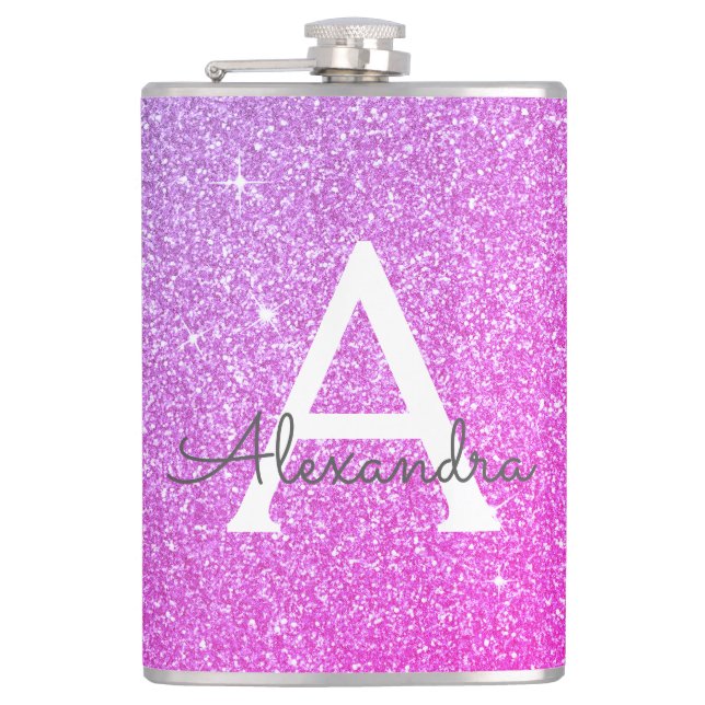 Petaca Purpurina morado rosado y monograma espumoso (Anverso)
