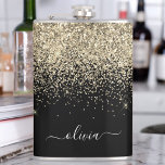 Petaca Purpurina negro dorado Personalizado Monograma Nom<br><div class="desc">El Purpurina de la espuma dorada y negra se cepilló el nombre Metalizado del monograma y la máscara inicial del Fiesta. Esto hace que el dulce perfecto cumpleaños 16, boda, ducha de novia, aniversario, ducha de bebé o fiesta de soltera sea regalo para alguien que ama el lujo glam y...</div>