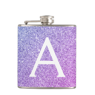 Petaca Purpurina púrpura y monograma espumoso inicial