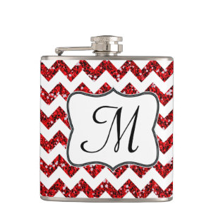 Petaca Purpurina Rojo Moderno Chevron Monograma Whiskey F