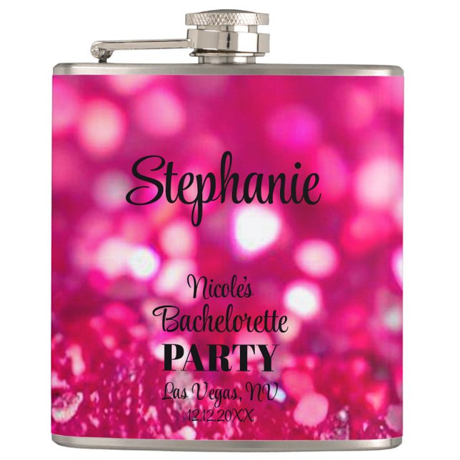 Petaca Purpurina rosa caliente Fiesta moderna de glam Bac (Personalized Hot Pink Glitter Bachelorette Flask, Bachelorette Weekend Party Favor, Bridesmaid Gifts)