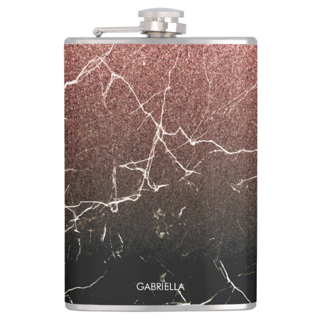 Petaca Purpurina Rosa Mármol Negro (Anverso)