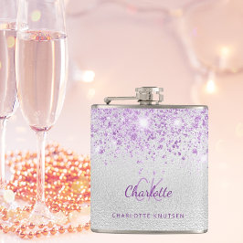 Petaca Purpurina violeta plateado monograma mejores amigo