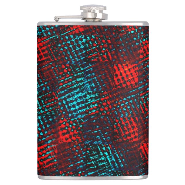 Petaca Quadriculados riscados de cor azul claro, vermelho (Anverso)