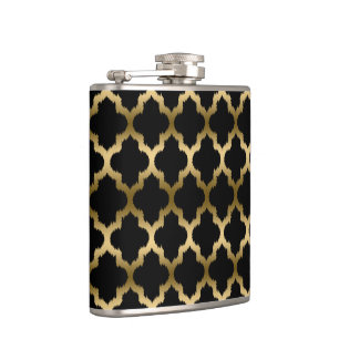 Petaca Quatrefoil De Ikat Negrita Y Negra Monogramada