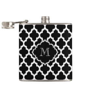 Petaca Quatrefoil Monogramado De Ikat Blanco Y Negro