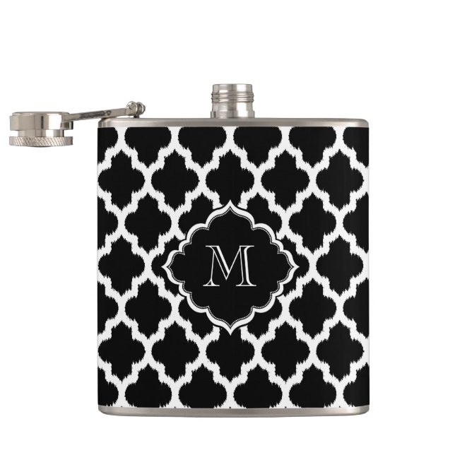 Petaca Quatrefoil Monogramado De Ikat Blanco Y Negro (Abierto)