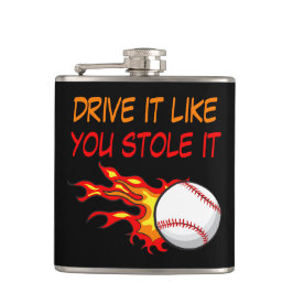 Petaca Quemando béisbol en llamas con curiosa cita, negro